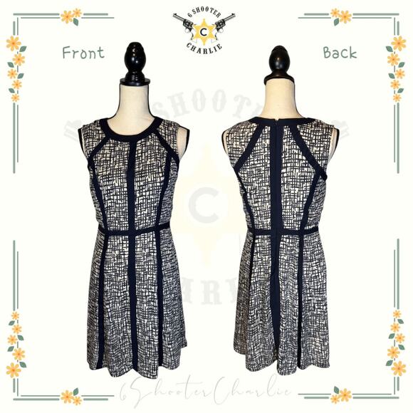 Cato Dress Navy Geo Shift Round Neck Sleeveless Womens Size 6 Black Cream - Picture 1 of 8